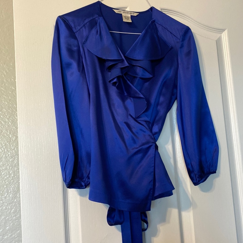 DVF silk royal blue wrap top